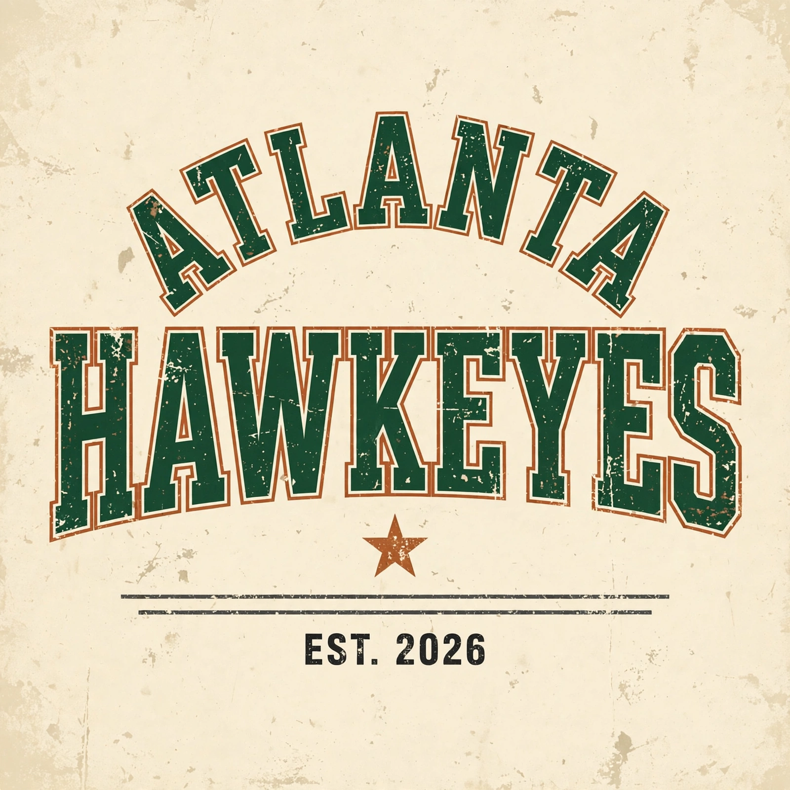 Atlanta Hawkeyes vintage collegiate wordmark t-shirt design